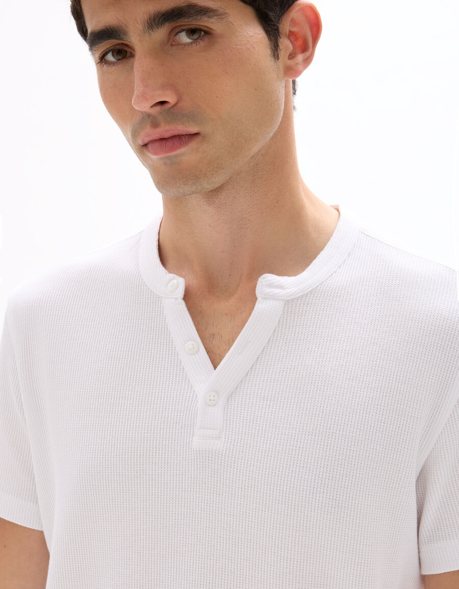 regular fit waffel-henley-shirt 100 baumwolle