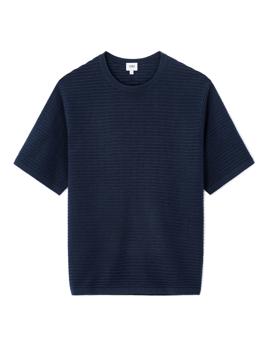 kastenförmiges t-shirt mit rundhalsausschnitt und durchbrochenem strickmuster