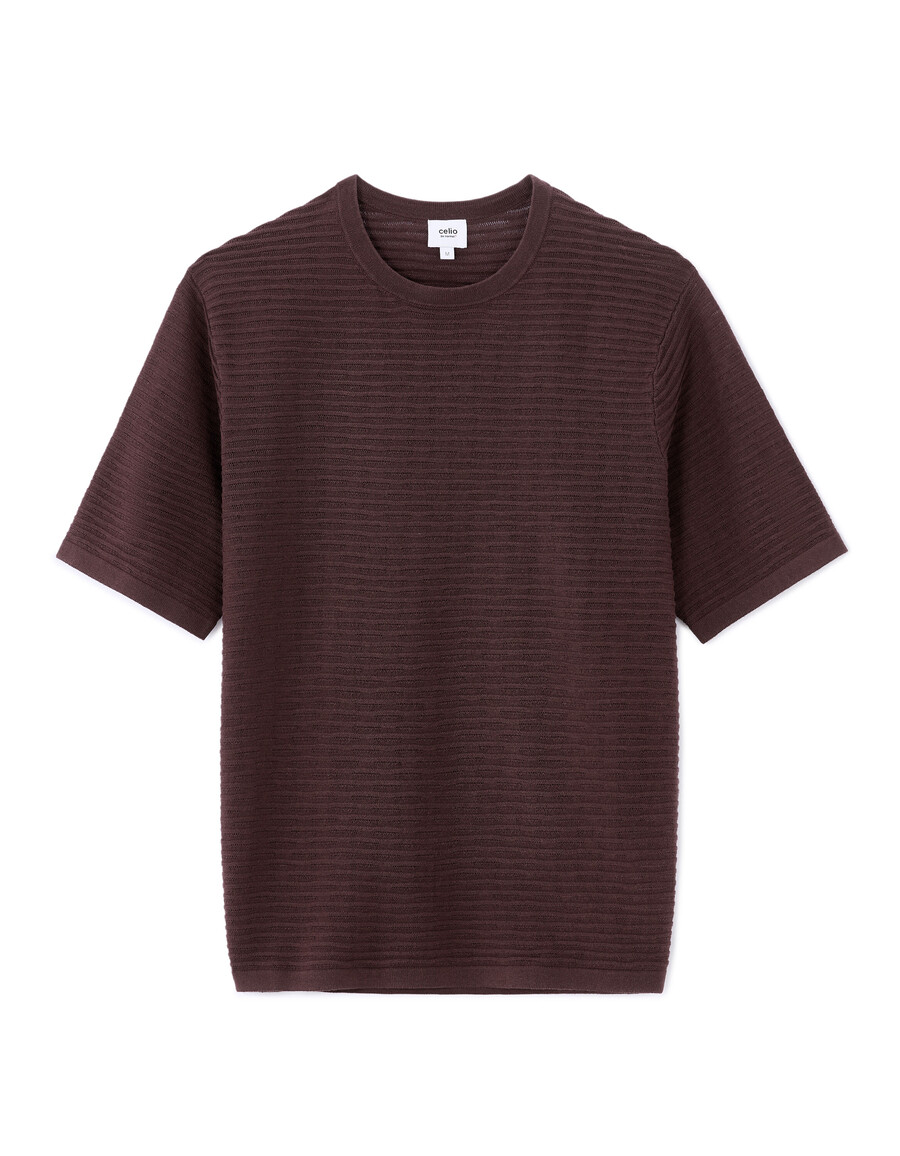 kastenförmiges offen gestricktes t-shirt mit rundhalsausschnitt