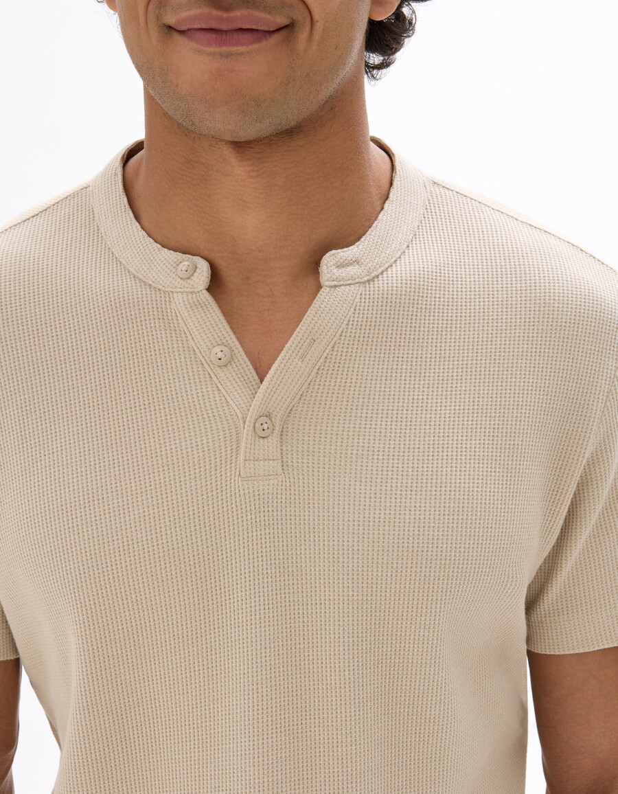 regular fit henley-waffelpapp-t-shirt aus 100 baumwolle