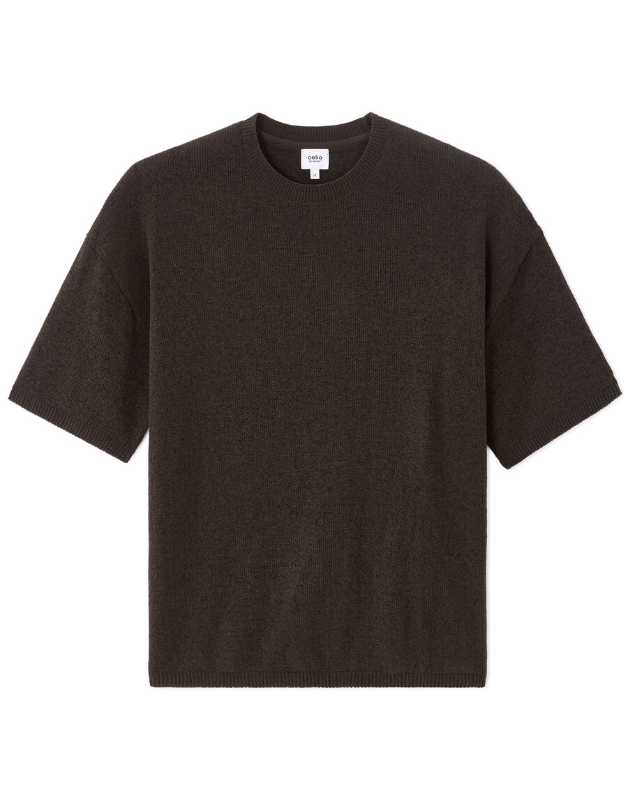 kastenförmiges strick-t-shirt mit rundhalsausschnitt
