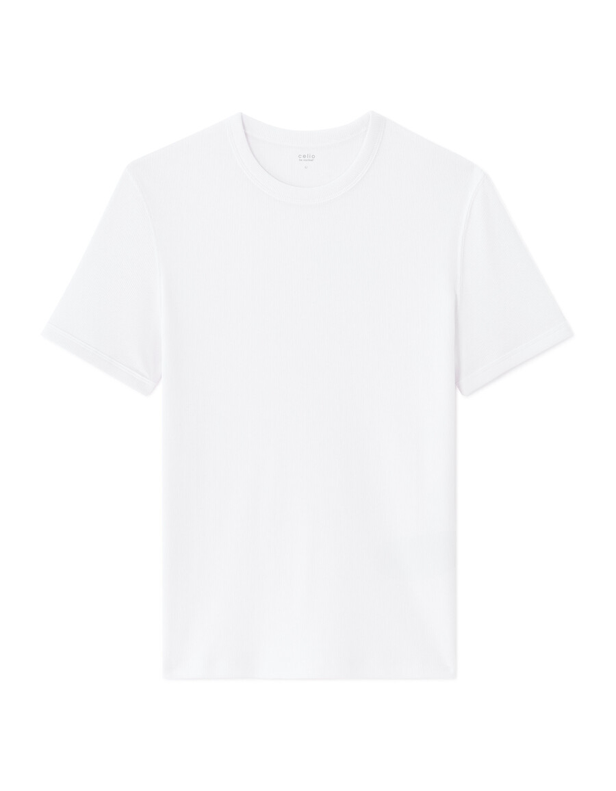 schmal geschnittenes t-shirt aus gerippter stretch-baumwolle mit rundhalsausschnitt