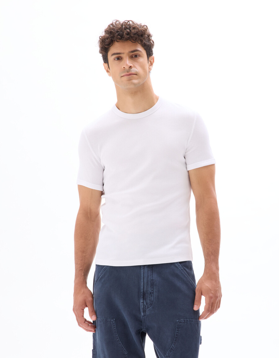 schmal geschnittenes t-shirt aus gerippter stretch-baumwolle mit rundhalsausschnitt