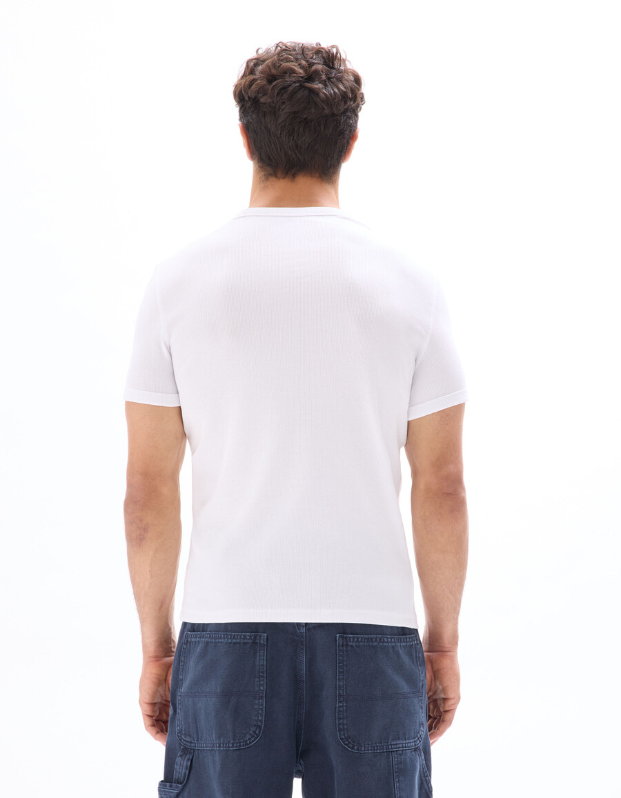 schmal geschnittenes t-shirt aus gerippter stretch-baumwolle mit rundhalsausschnitt
