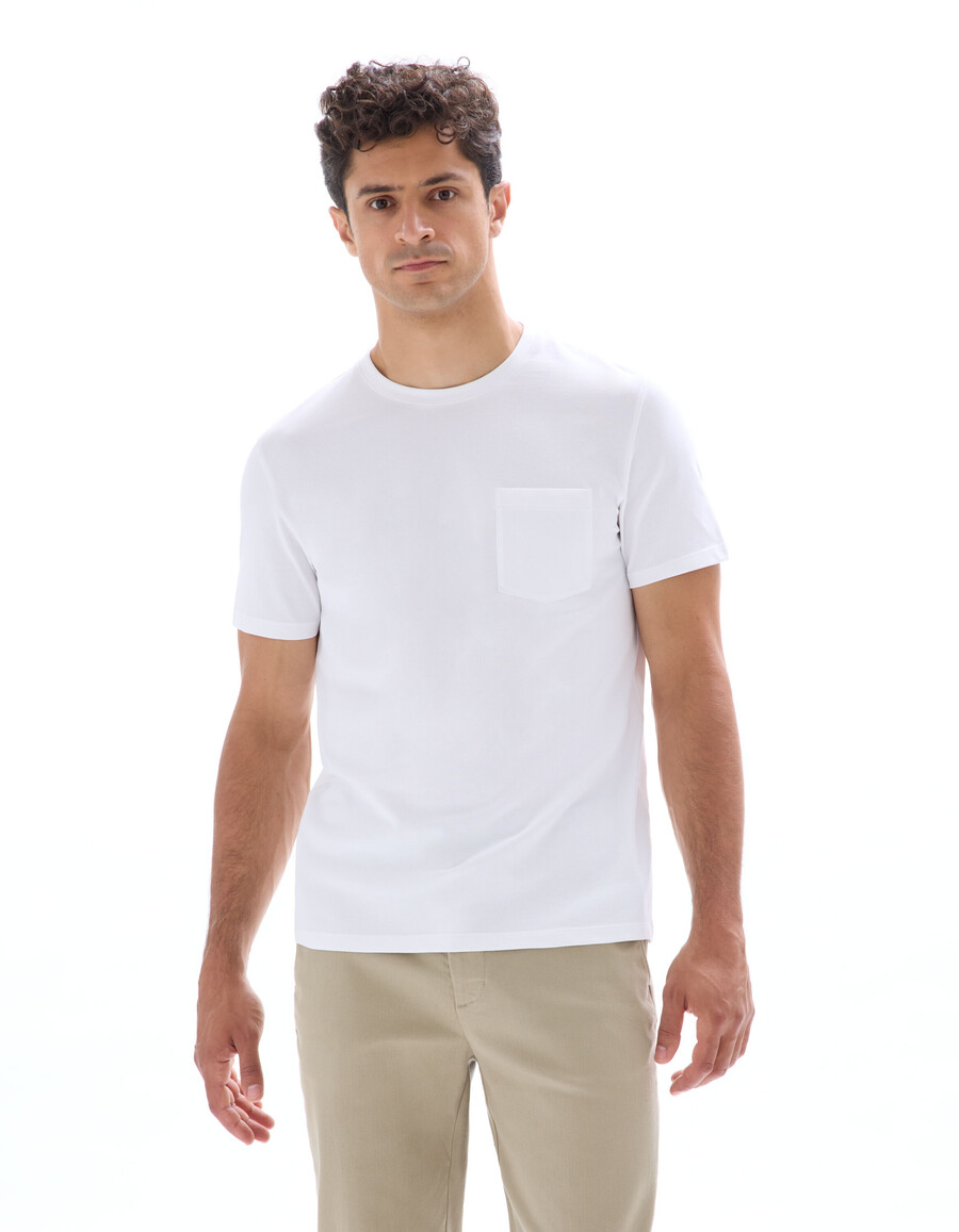 reguläres rundhals-t-shirt aus 100 stretch-baumwoll-piqué