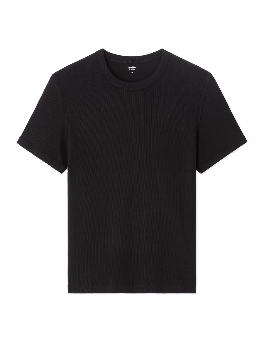 schmal geschnittenes t-shirt aus gerippter stretch-baumwolle mit rundhalsausschnitt