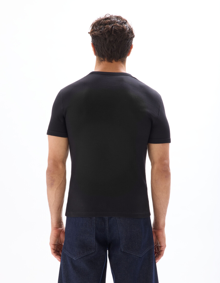 schmal geschnittenes t-shirt aus gerippter stretch-baumwolle mit rundhalsausschnitt