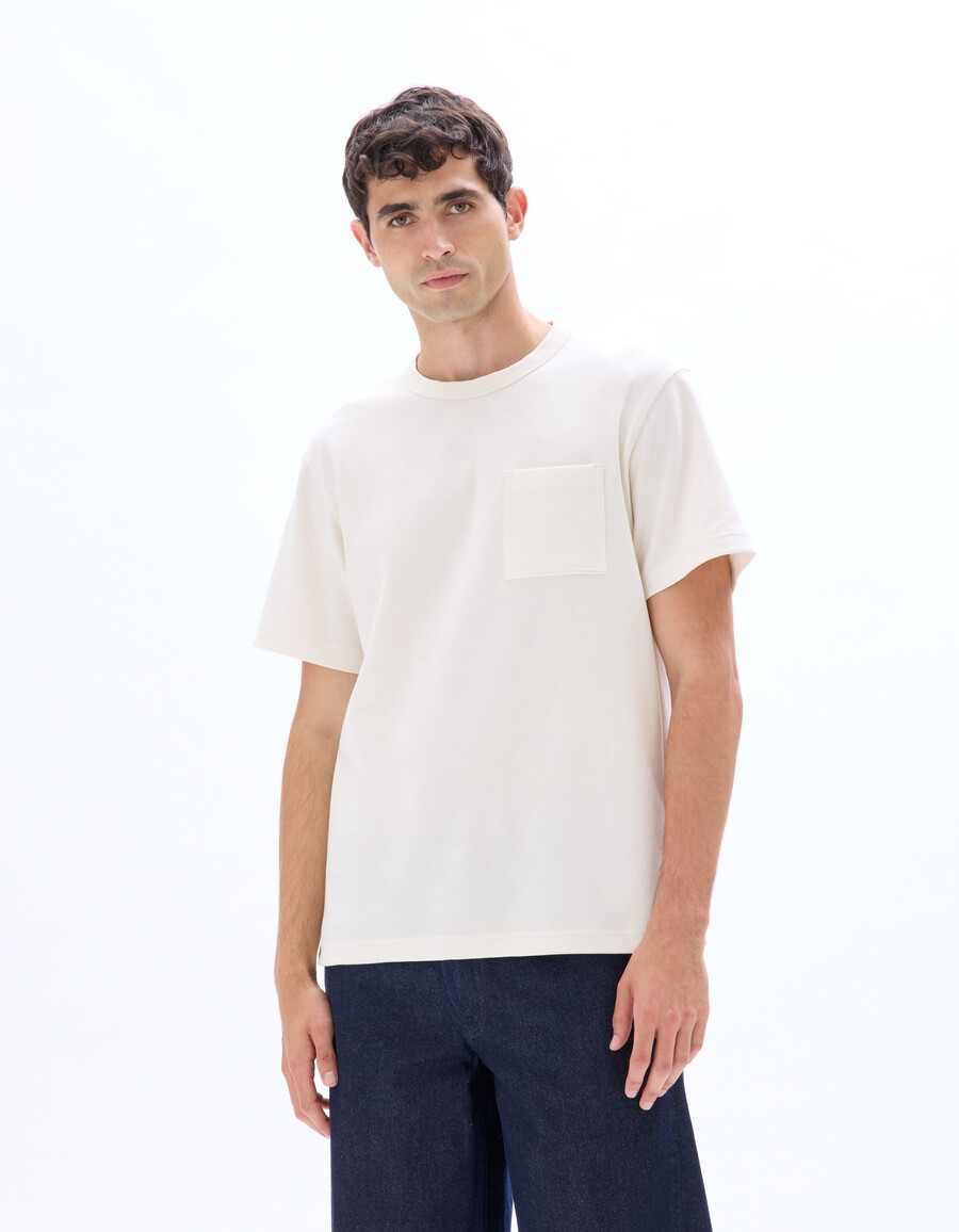 kastenförmiges t-shirt mit rundhalsausschnitt und slub-struktur