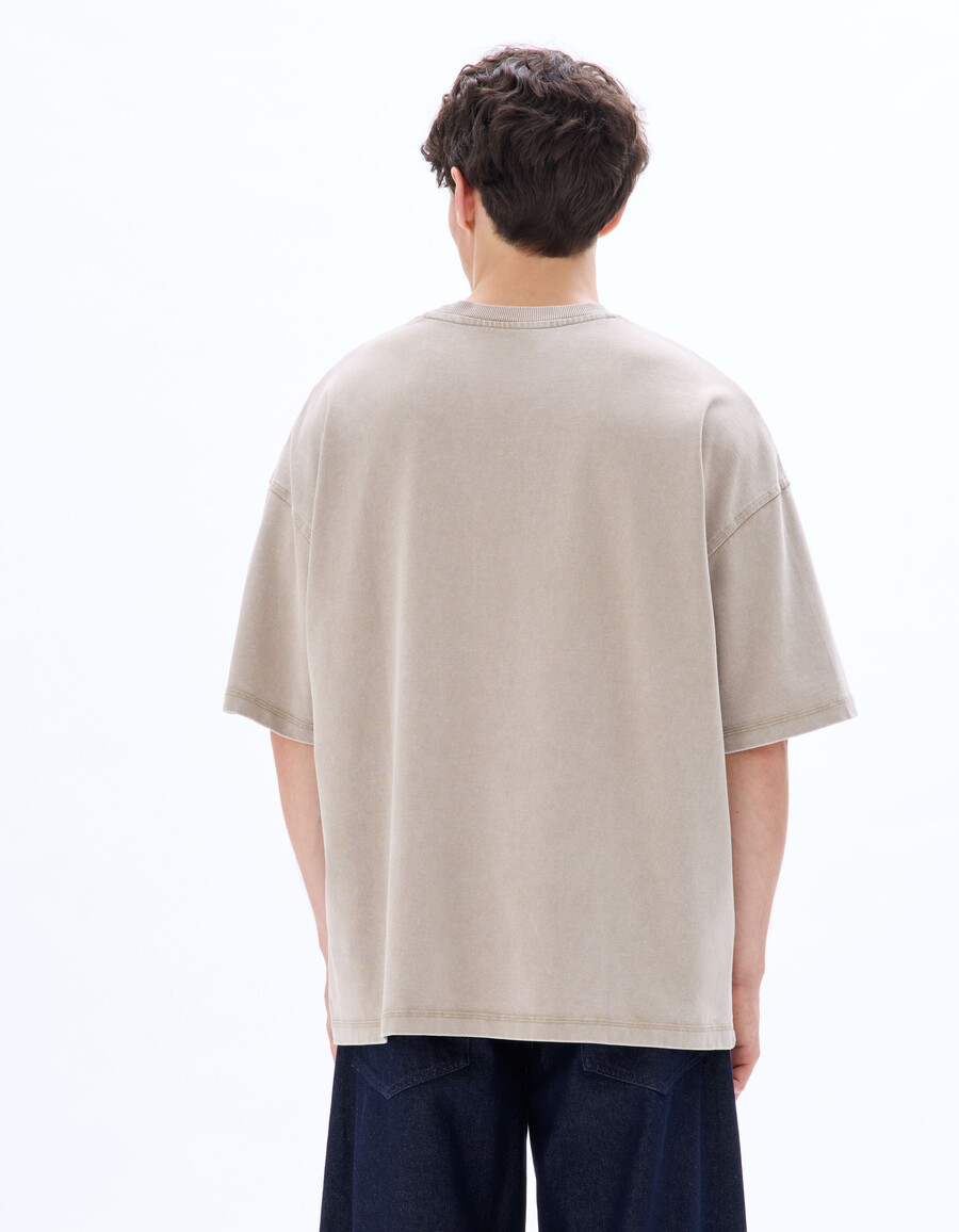 oversized-t-shirt mit rundhalsausschnitt 100 gewaschene und geprägte baumwolle