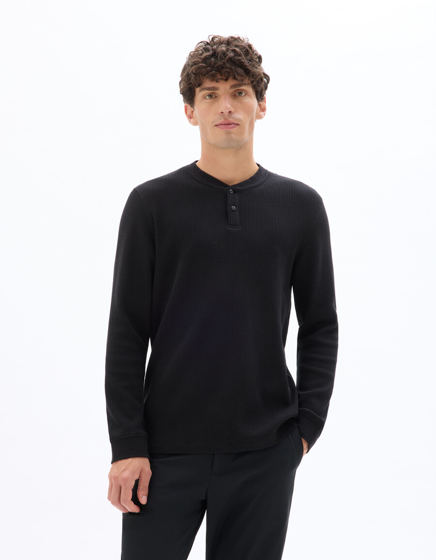 langarm-t-shirt in regulärer passform 100 waffelstrick-baumwolle