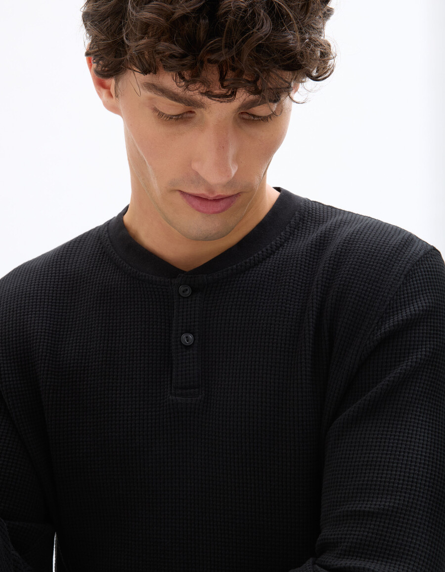langarm-t-shirt in regulärer passform 100 waffelstrick-baumwolle