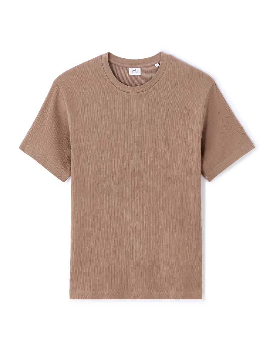 kastenförmiges plissiertes t-shirt mit rundhalsausschnitt