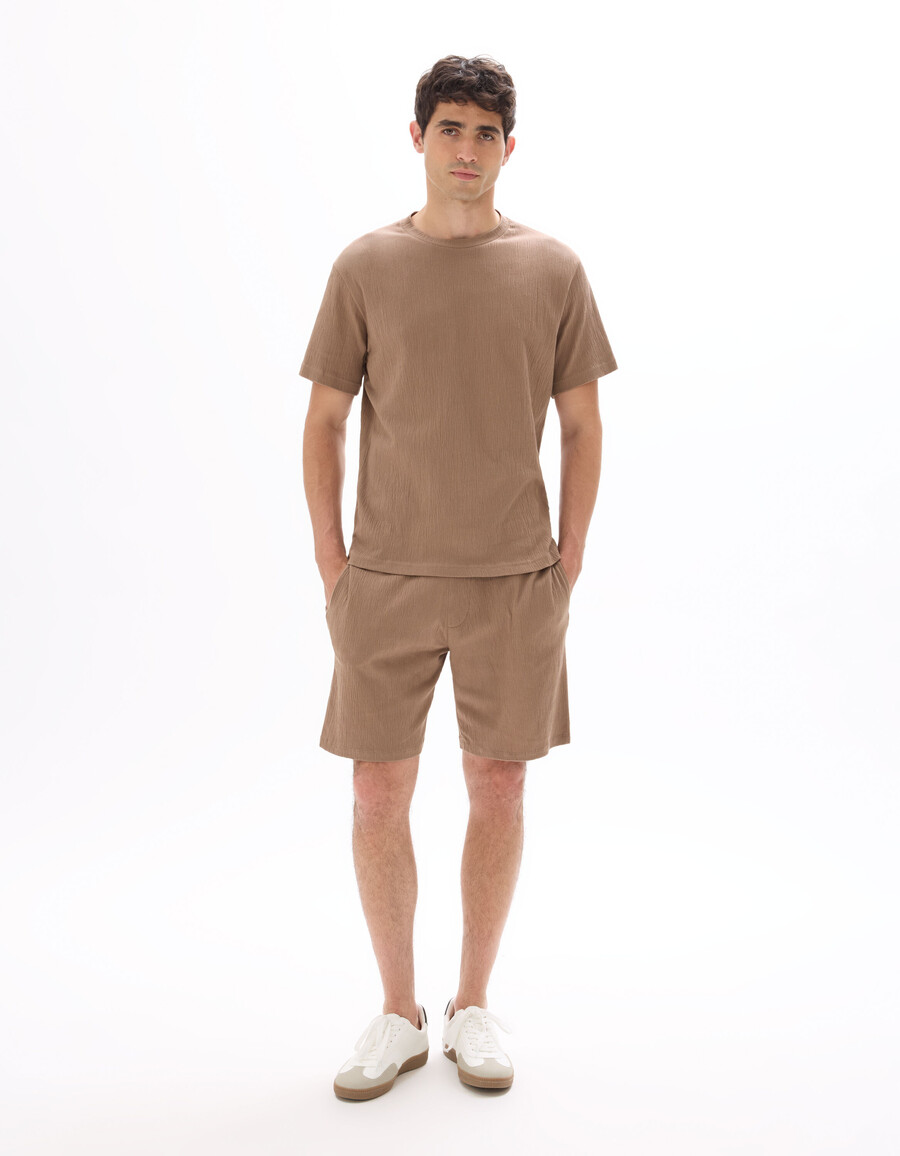 kastenförmiges plissiertes t-shirt mit rundhalsausschnitt