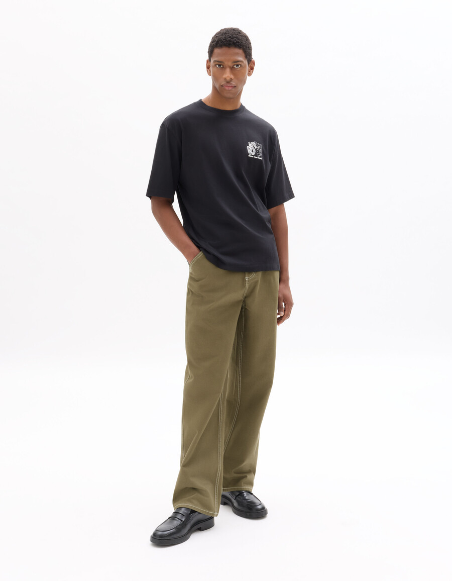 schwarzes oversize-t-shirt mit rundhalsausschnitt aus 100 baumwolle