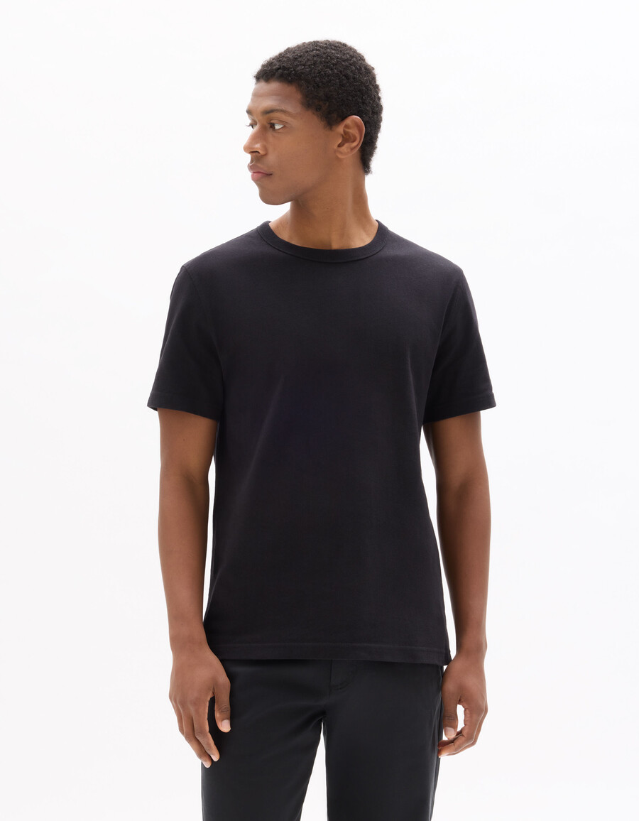 schwarzes kastenförmiges t-shirt mit rundhalsausschnitt aus 100 schwerer baumwolle