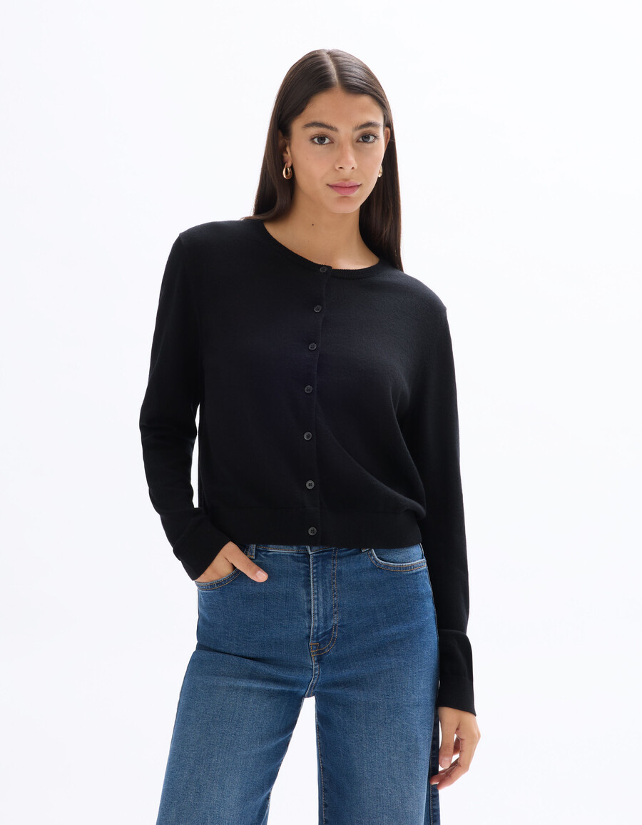 rundhals-strickjacke aus 100 merinowolle