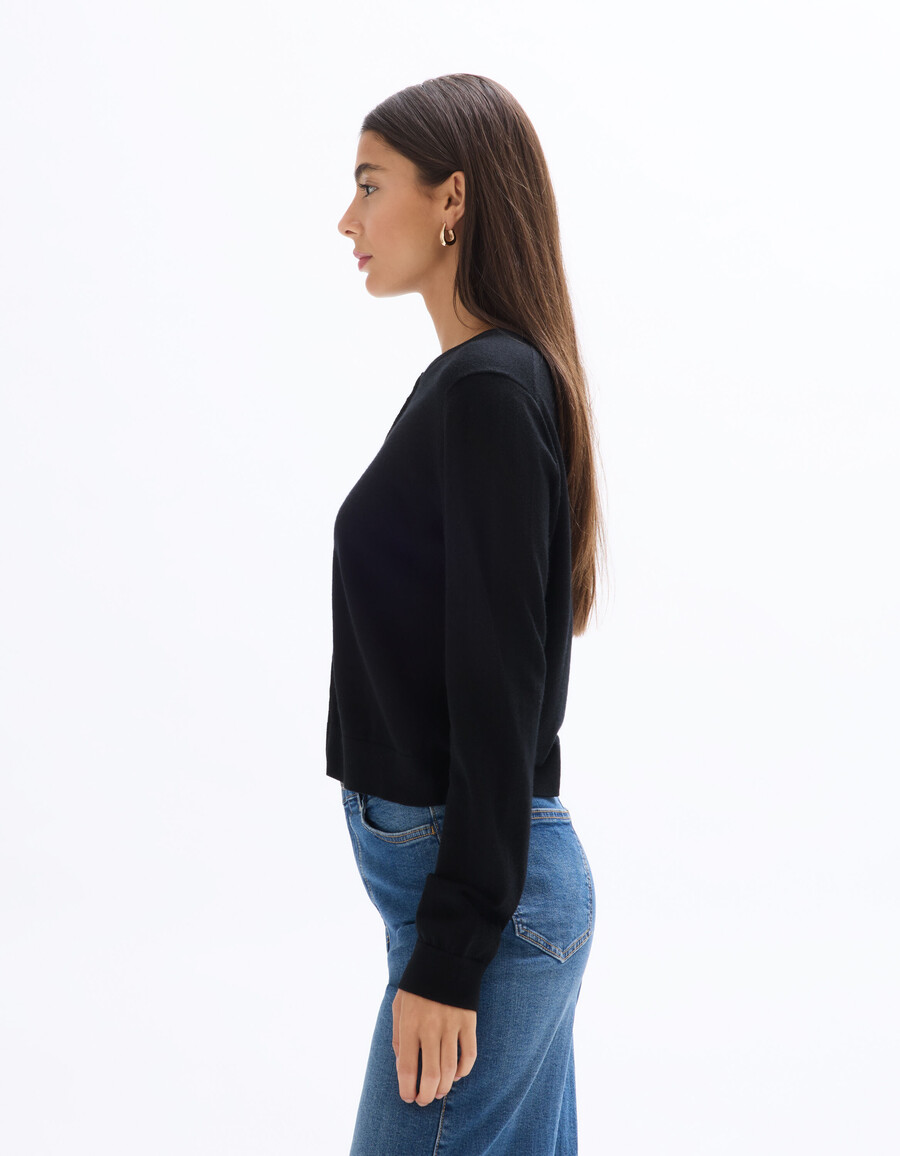 rundhals-strickjacke aus 100 merinowolle