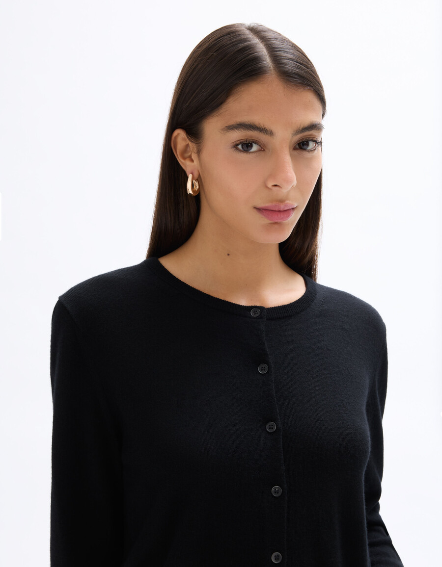 rundhals-strickjacke aus 100 merinowolle