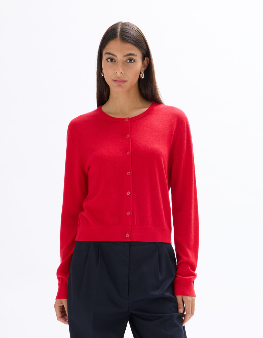 rundhals-strickjacke aus 100 merinowolle