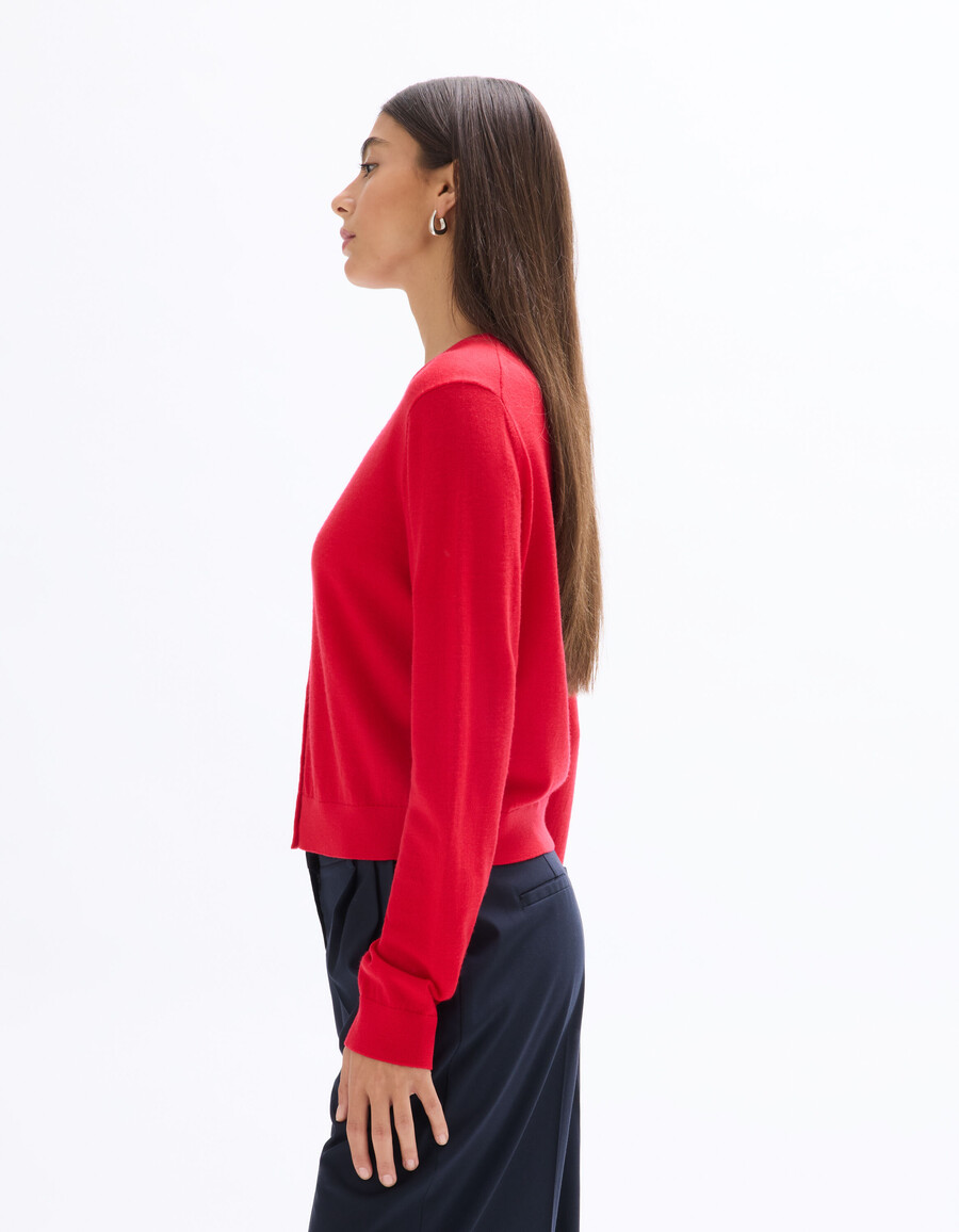 rundhals-strickjacke aus 100 merinowolle
