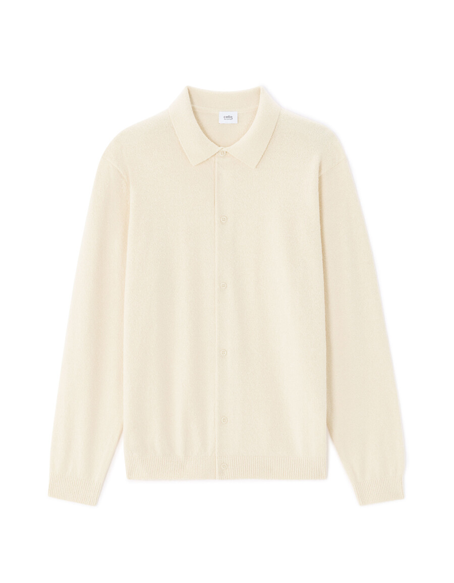 weißer cardigan aus baumwollmischgewebe mit hemdkragen