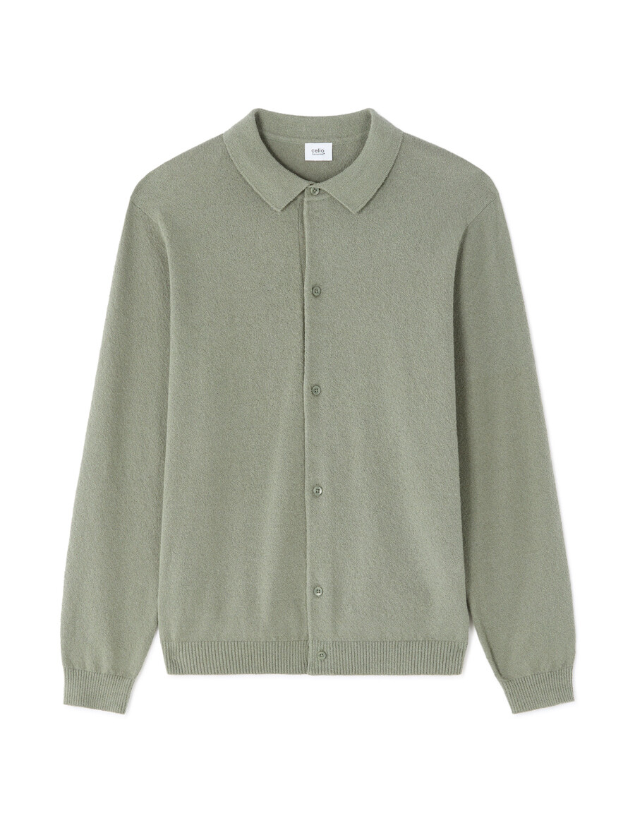 grüne strickjacke aus baumwollmischgewebe mit hemdkragen